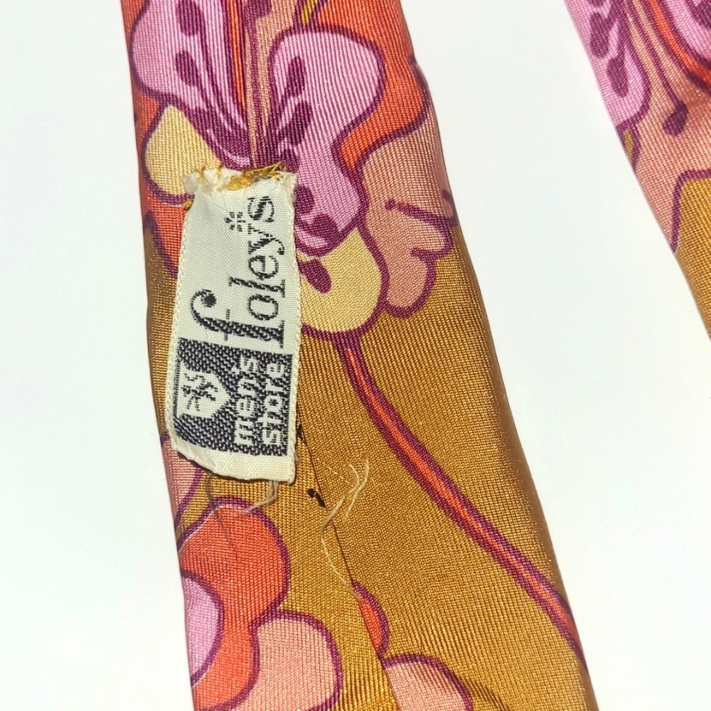 Peter Max Silk Tie Signed Pop Art Bronze Orange Pink Hibiscus Floral Print Retro - Picture 5 of 8